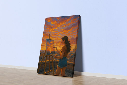 ai creation, a female artist who paints nature on the roof of her house, ai art, art, kanvas tablo