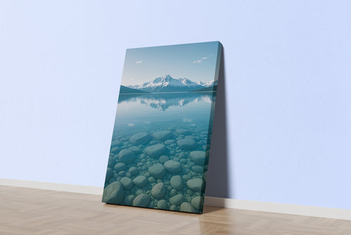 ai creation, mountain view across the river, frozen themed, ai art, art, kanvas tablo