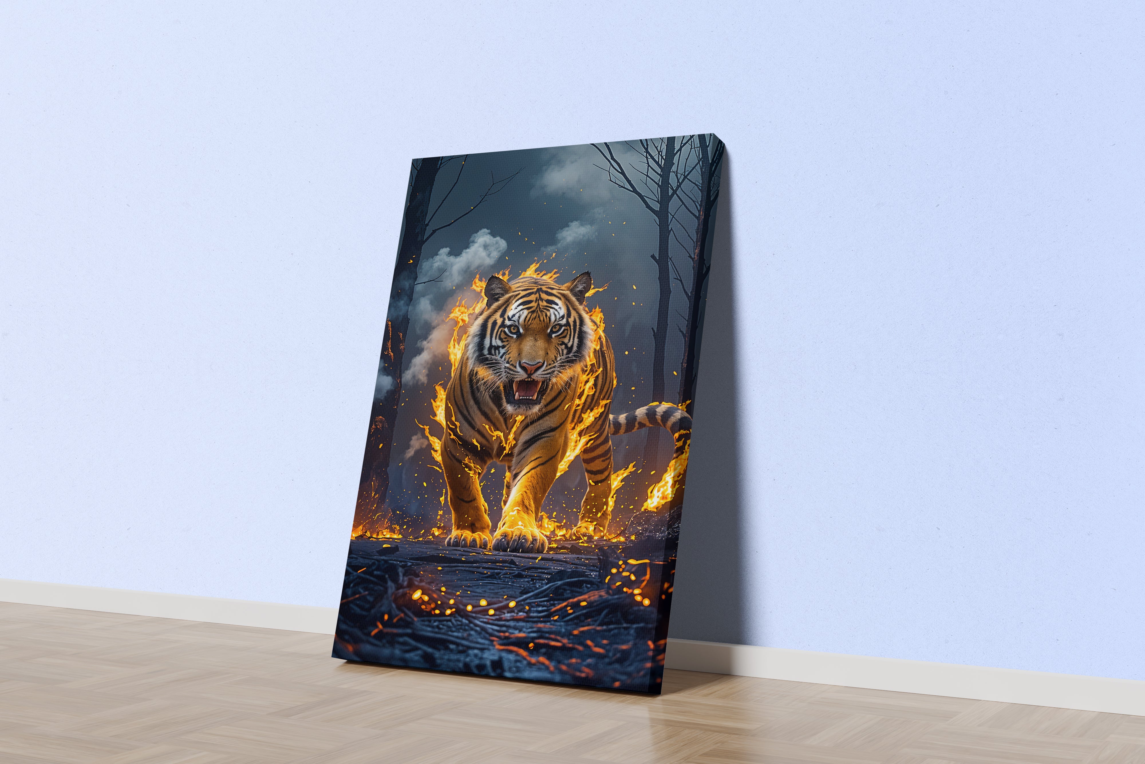 ai creation, tiger in flames, pet, ai art, art, kanvas tablo