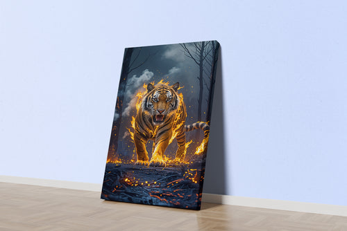 ai creation, tiger in flames, pet, ai art, art, kanvas tablo