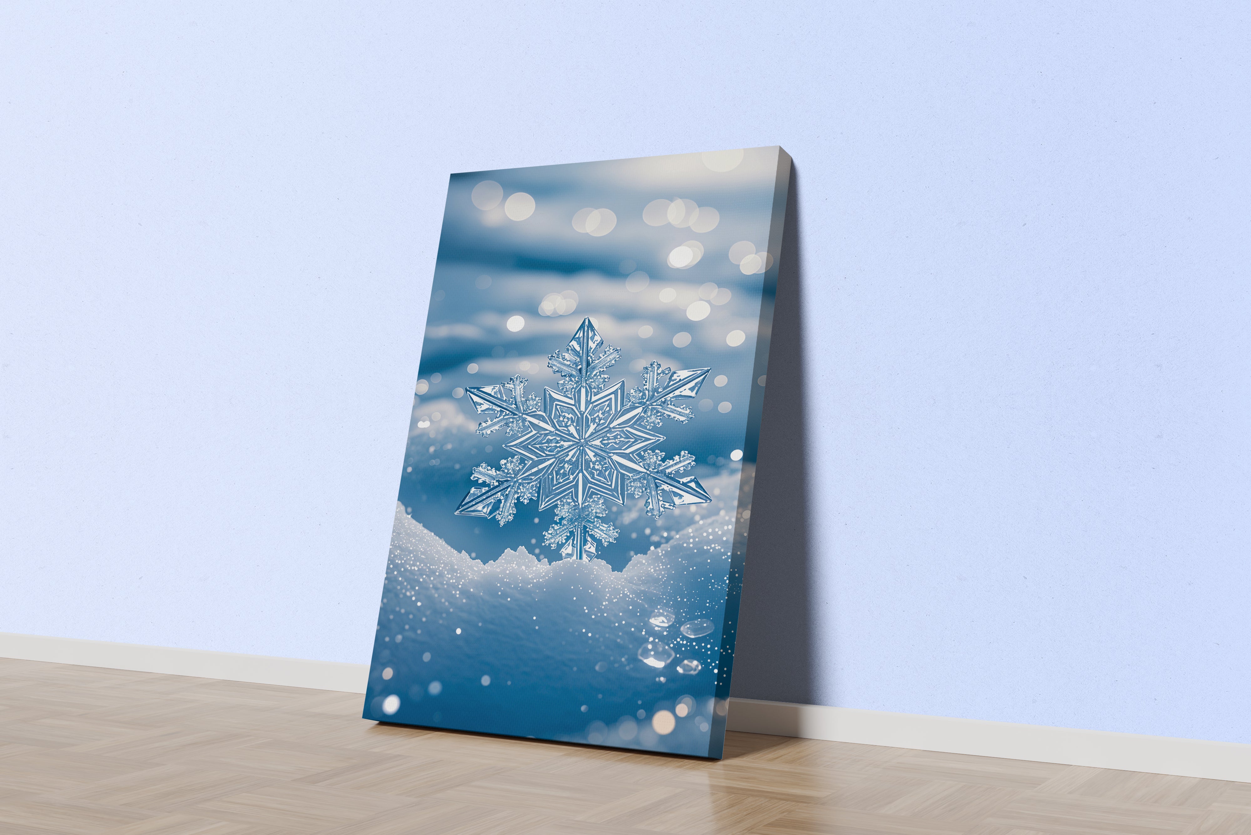 ai creation, a large snow crystal falling on the snow, frozen themed, ai art, art, kanvas tablo