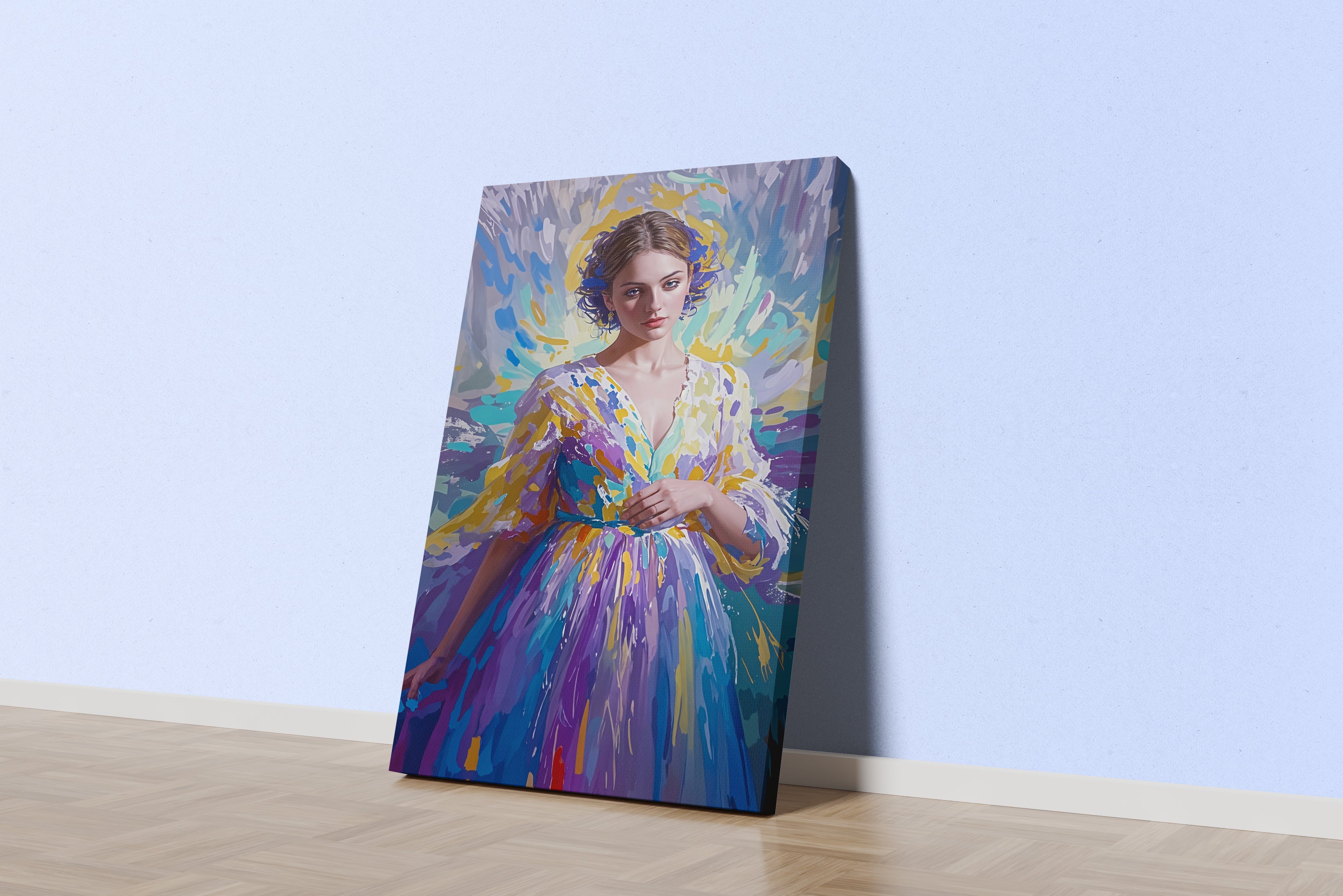 ai creation, woman in colorful dress in oil painting style, ai art, art, kanvas tablo