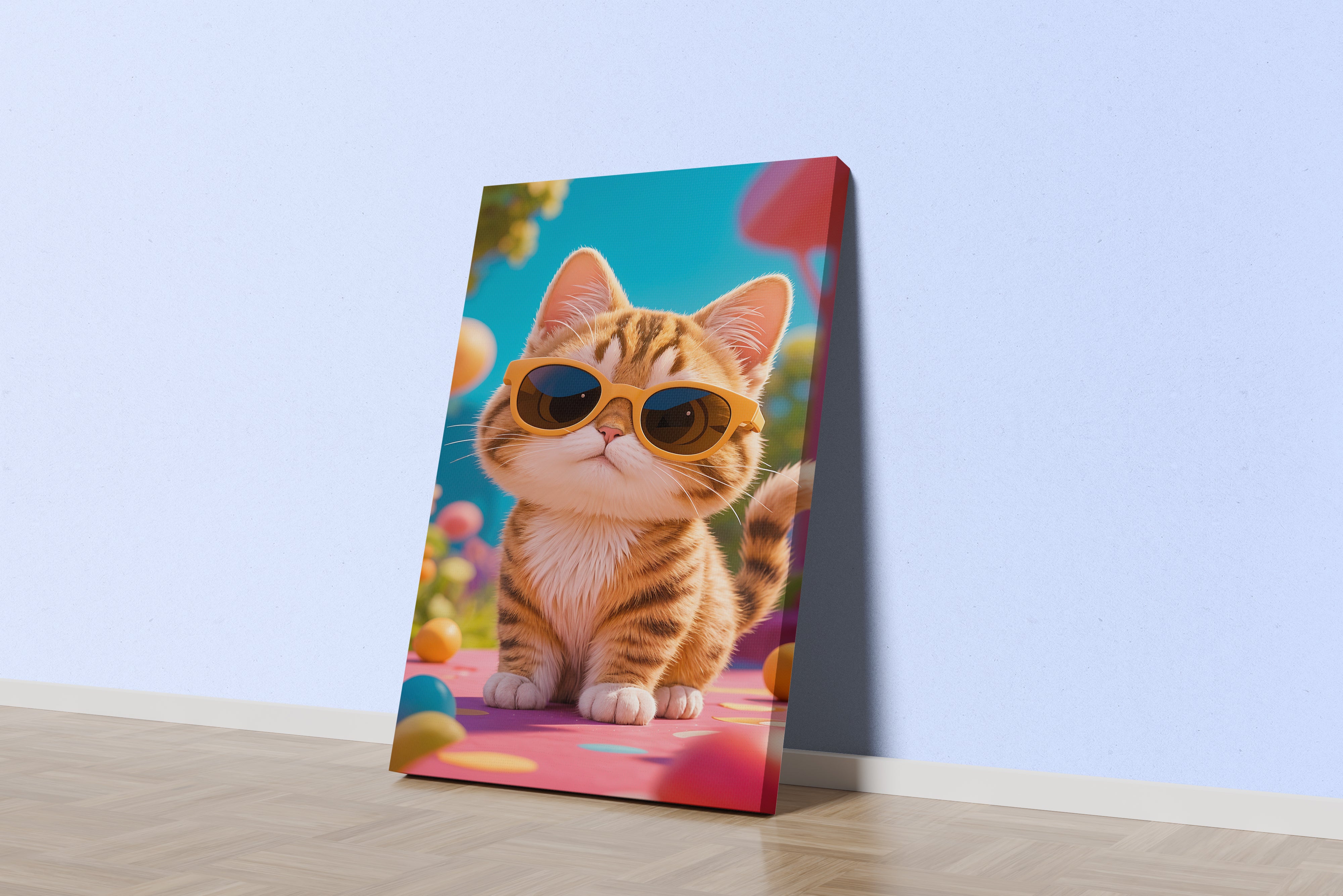 ai creation, plush orange cat with glasses, pet, ai art, art, kanvas tablo