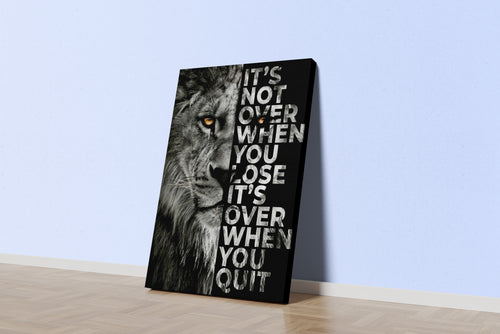 a lion's face split with the motivational quote, art, kanvas tablo