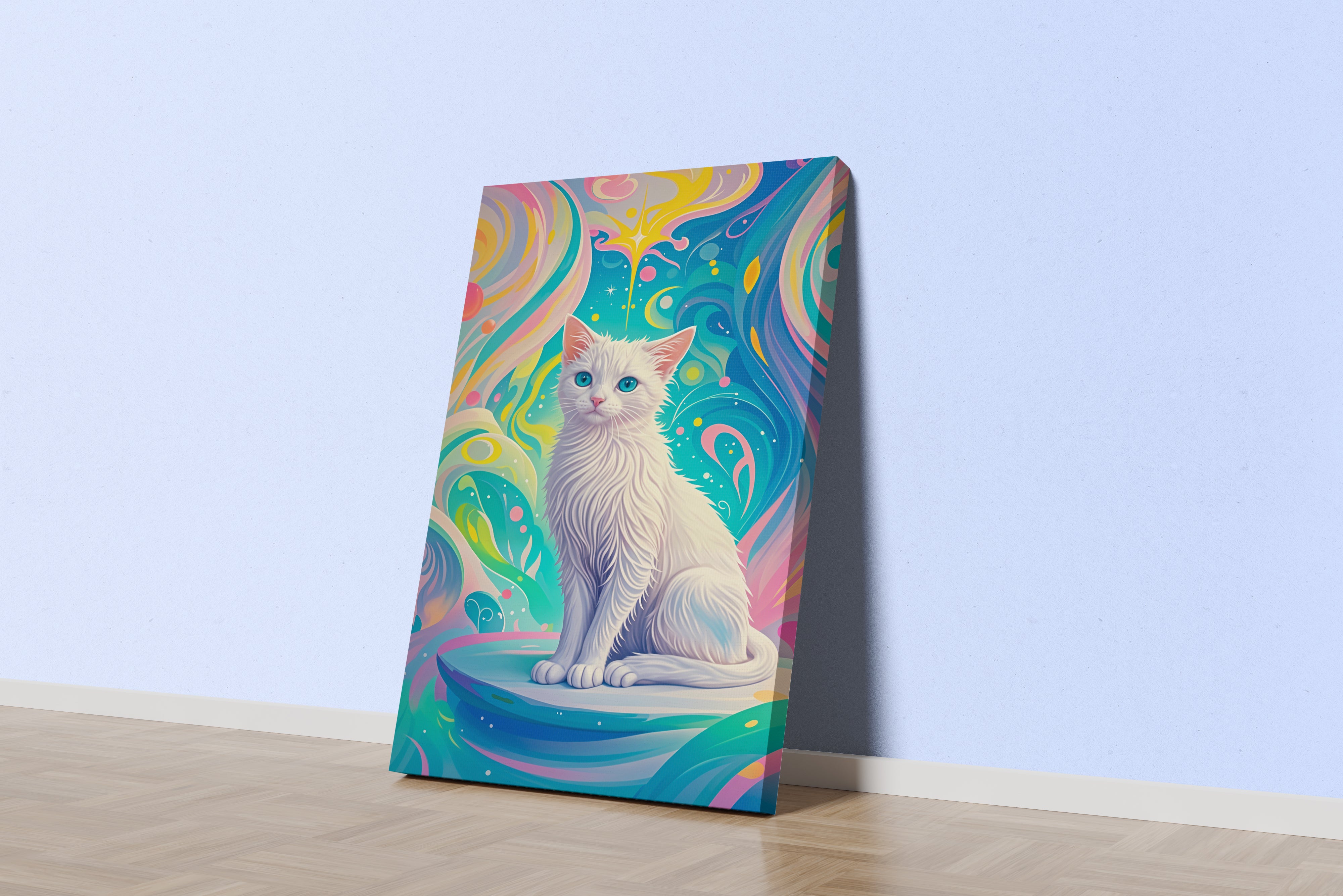 ai creation, Monet style white cat, pet, ai art, art, kanvas tablo