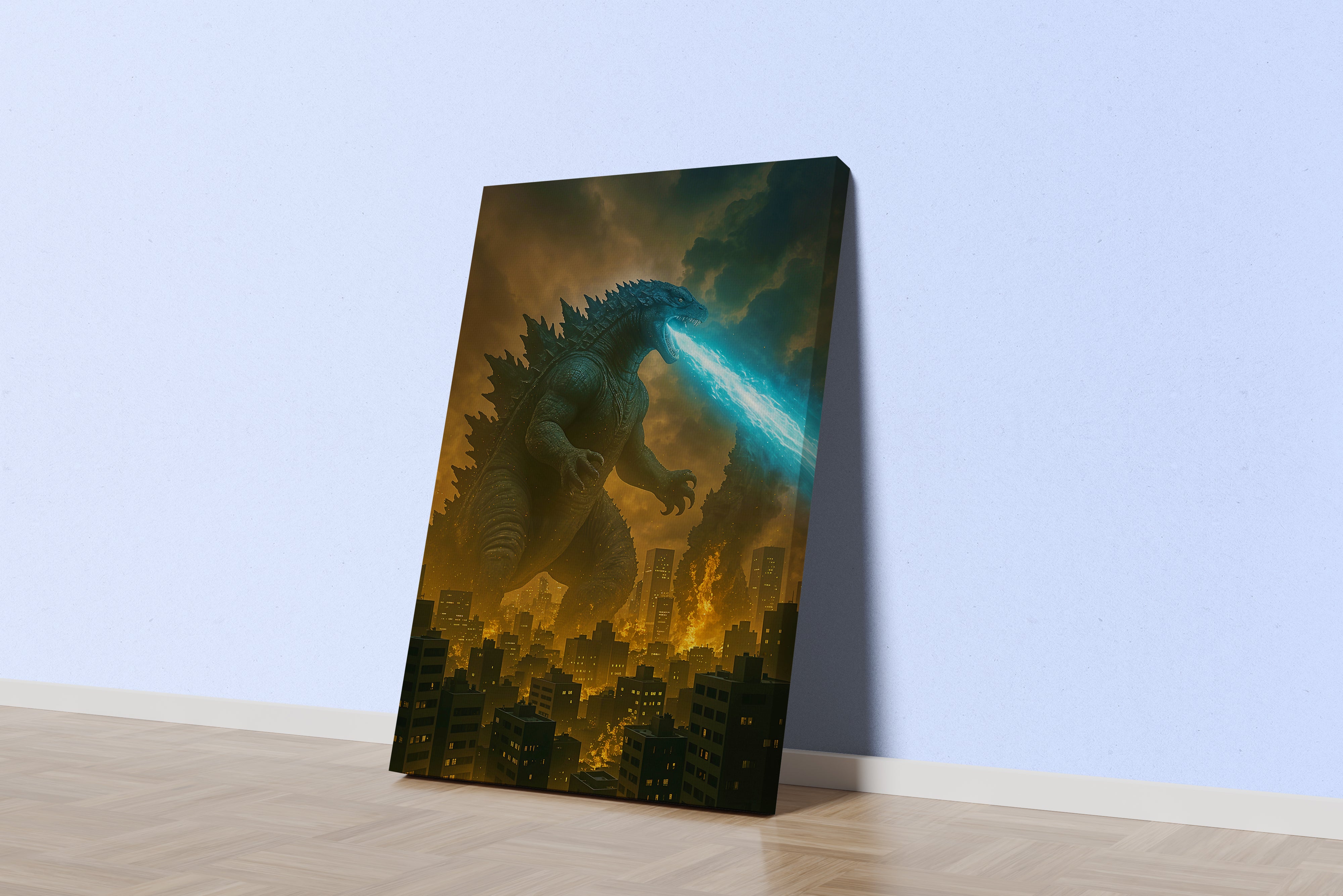 ai creation, godzilla attack, ai art, art, kanvas tablo
