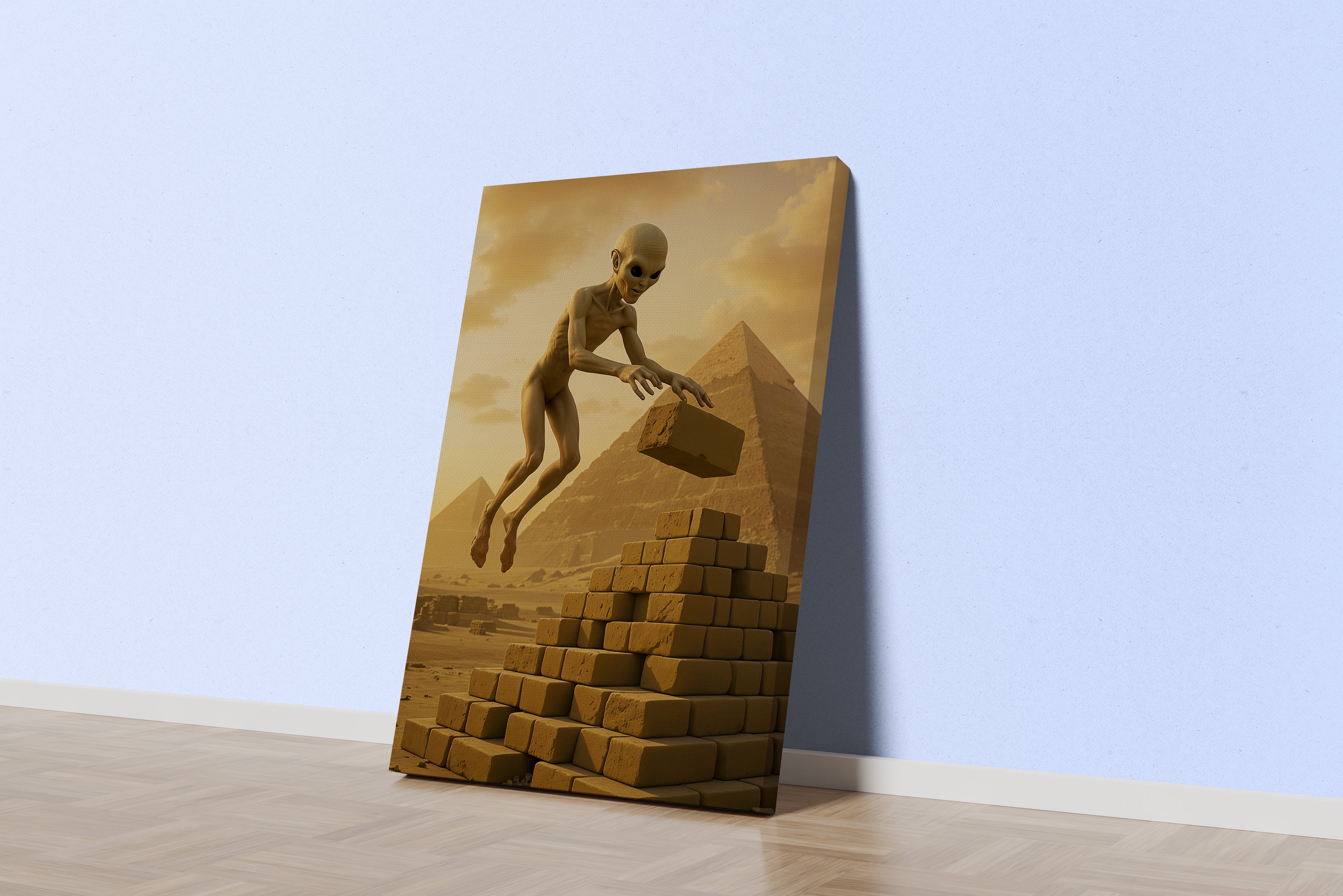ai creation, aliens building the egyptian pyramids, ai art, art, kanvas tablo