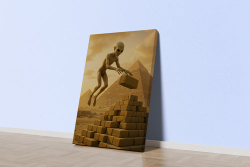 ai creation, aliens building the egyptian pyramids, ai art, art, kanvas tablo