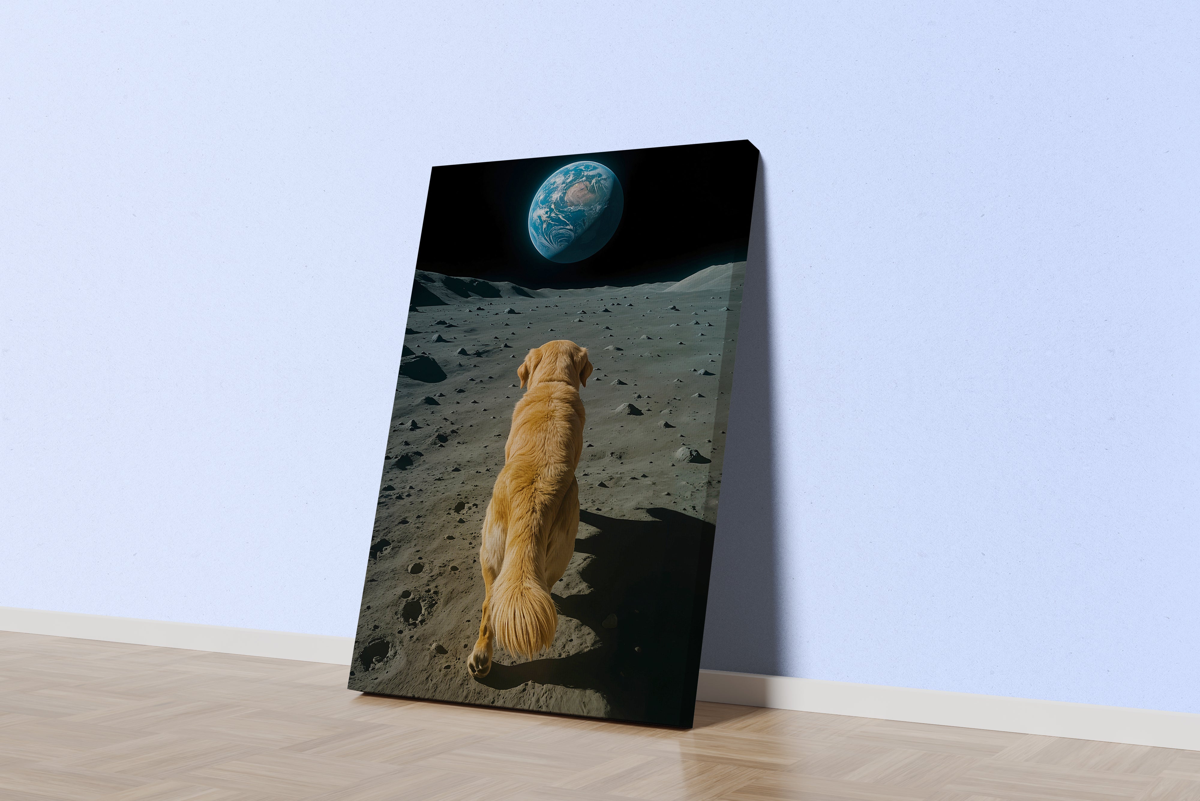 ai creation, dog/moon/earth, ai art, art, kanvas tablo