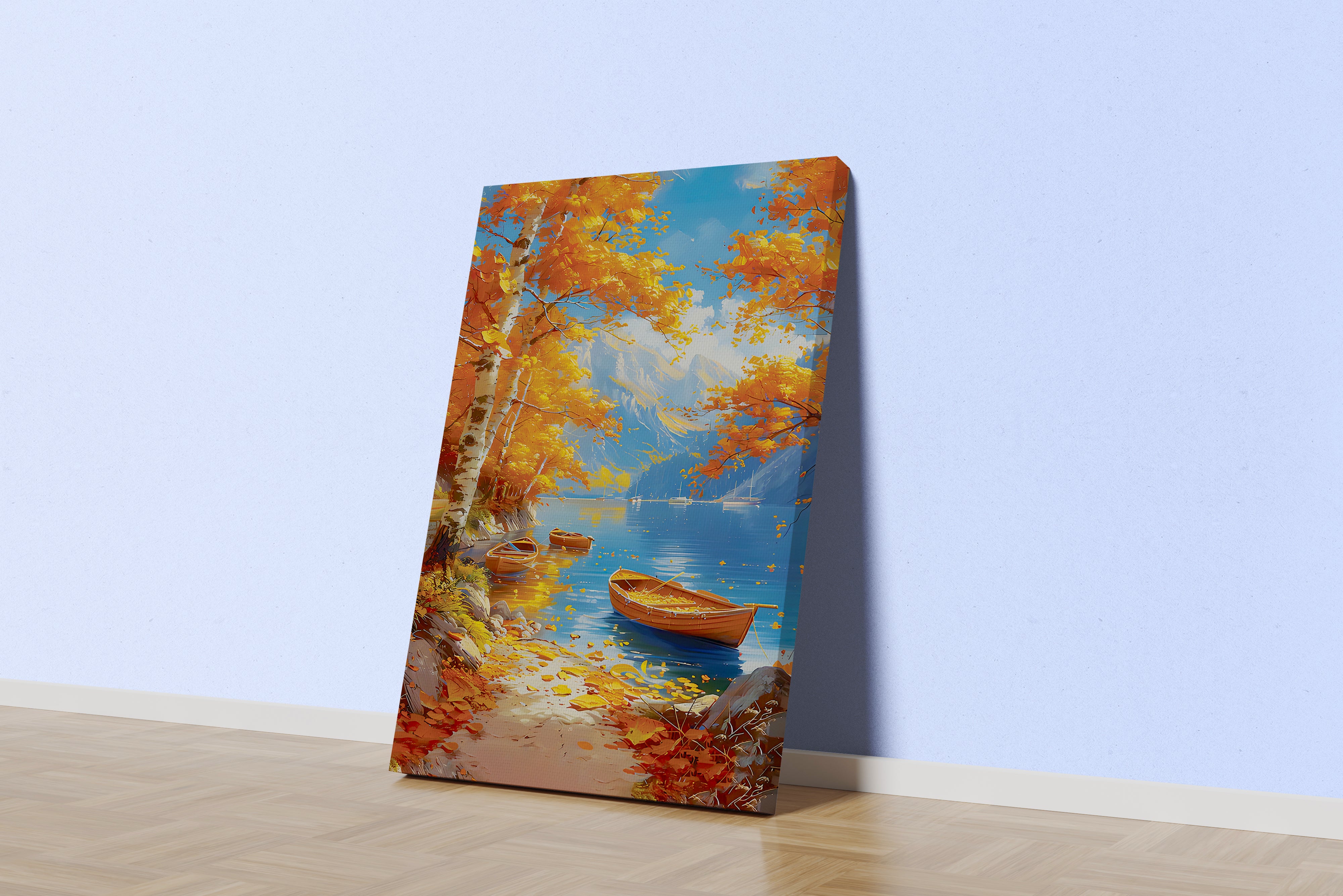 river view, orange theme, art, kanvas tablo