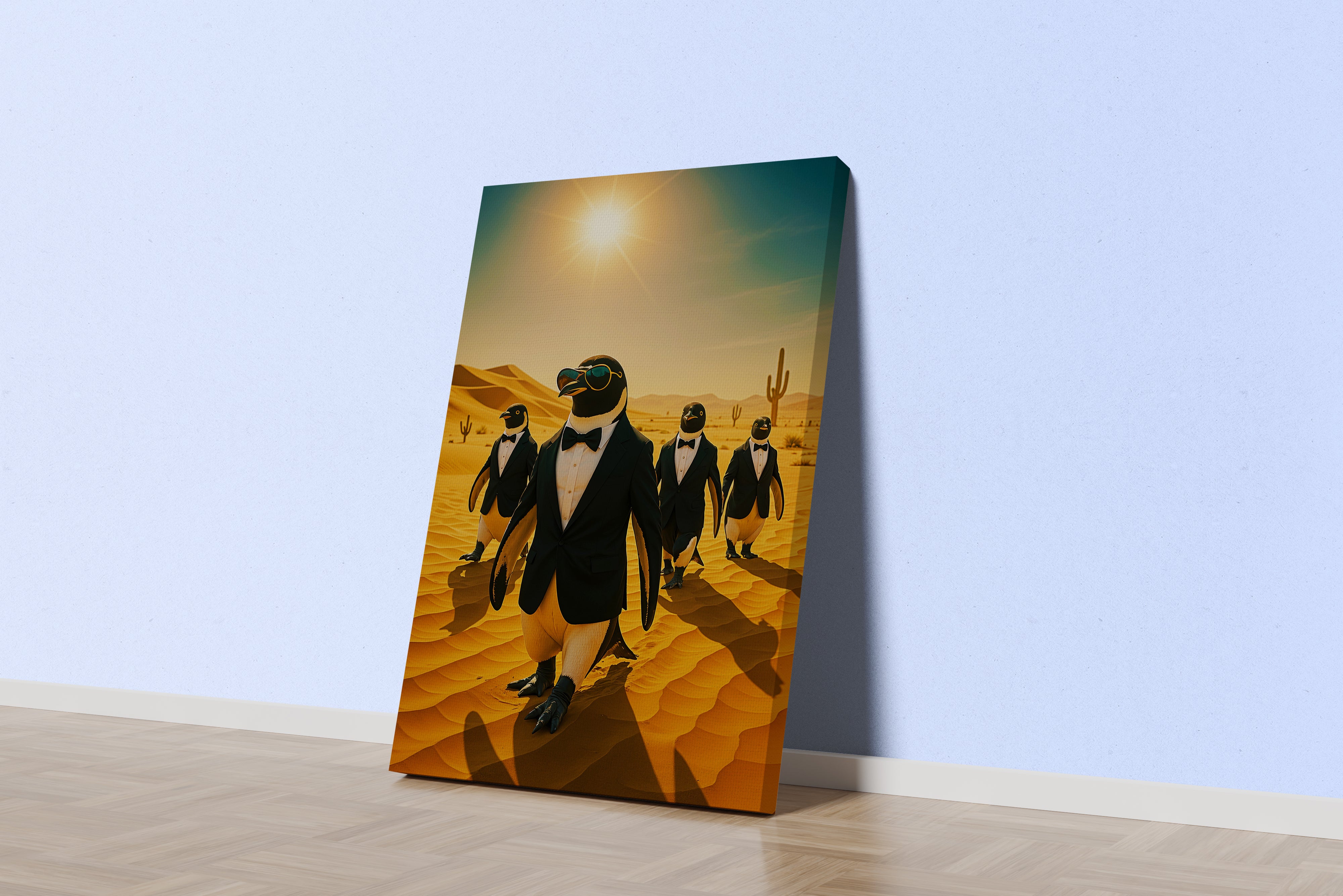 ai creation, penguins in the desert, ai art, art, kanvas tablo