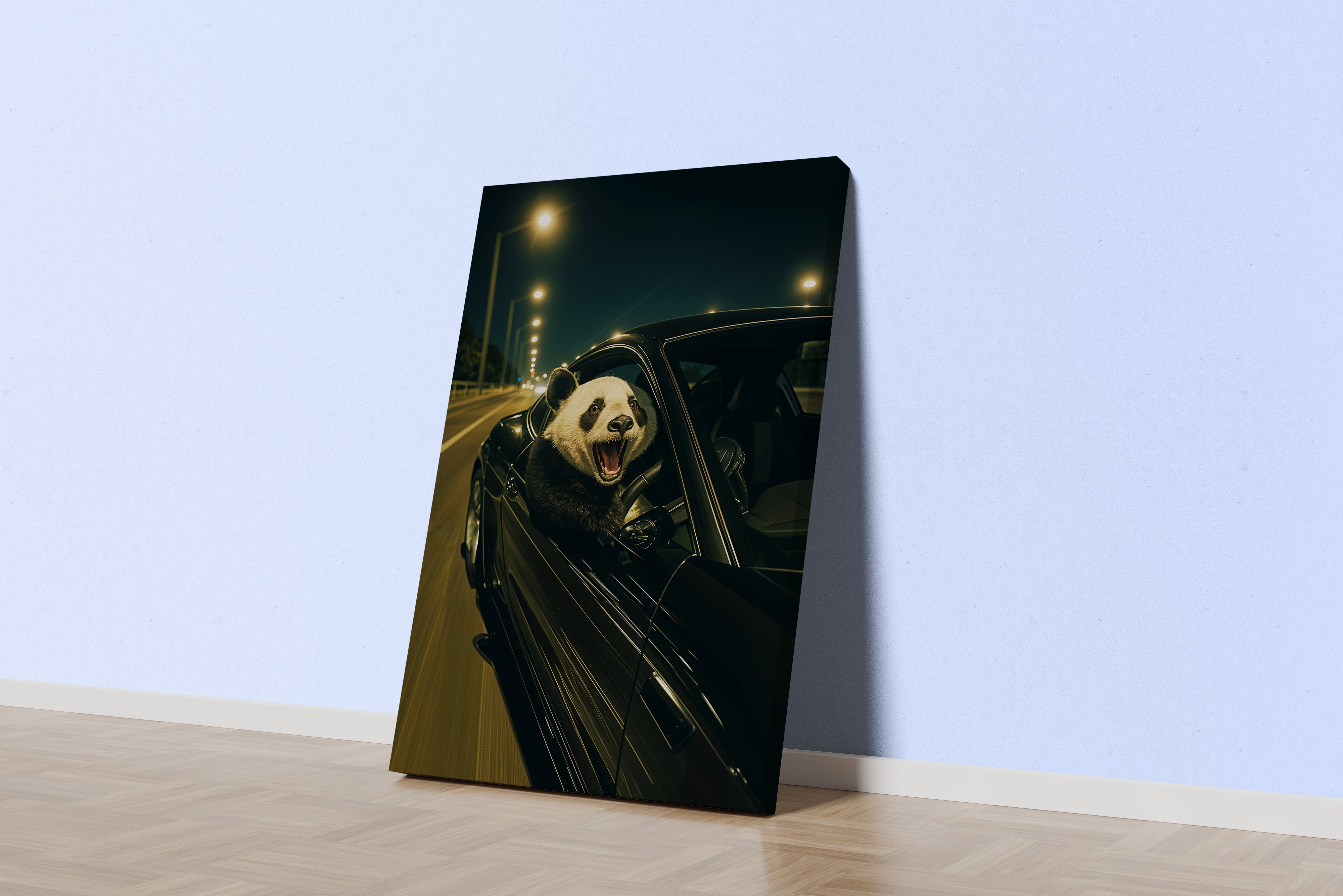 ai creation, panda driver, ai art, art, kanvas tablo