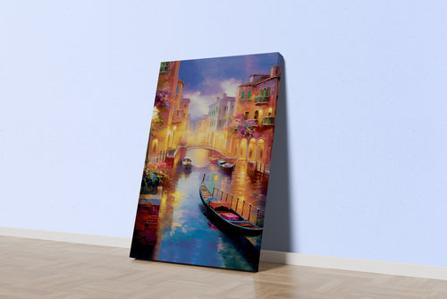 night view, river, art, kanvas tablo