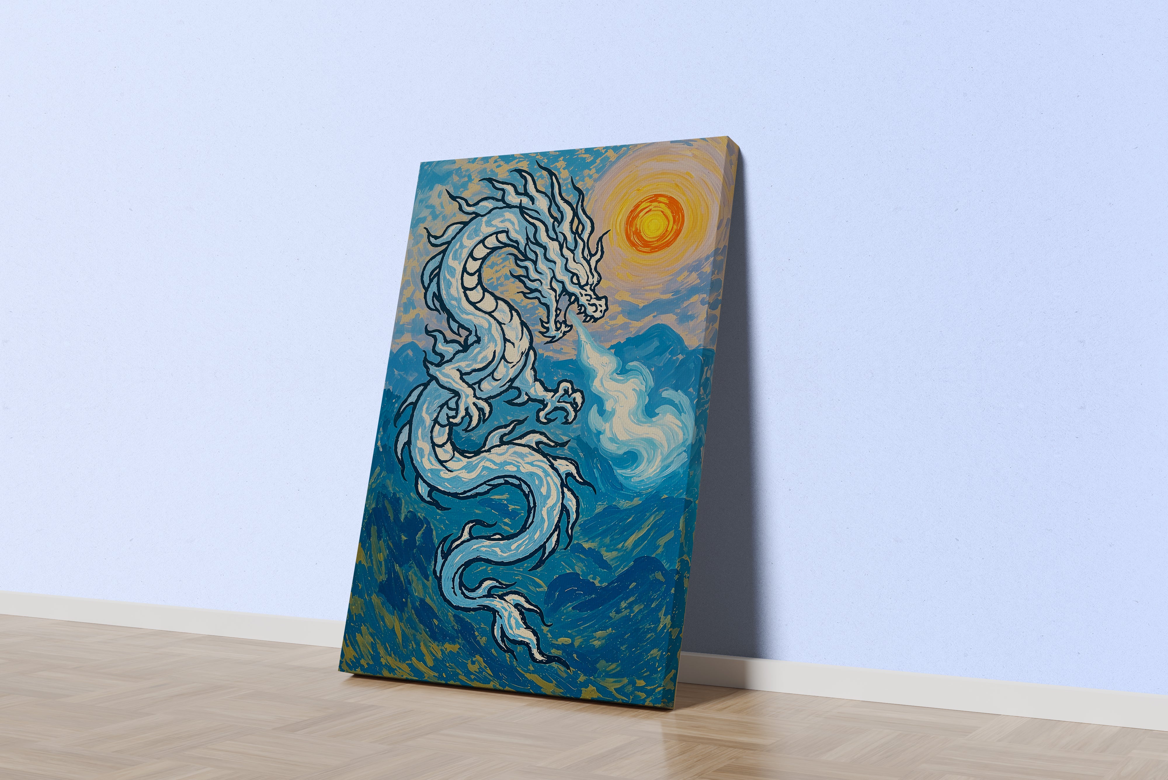 ai creation, light blue dragon, ai art, art, kanvas tablo