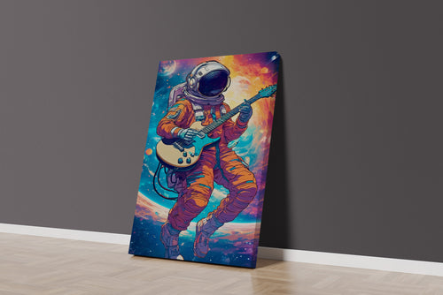 ai creation, astronaut playing guitar in space model 1, orange theme, ai art, art, kanvas tablo