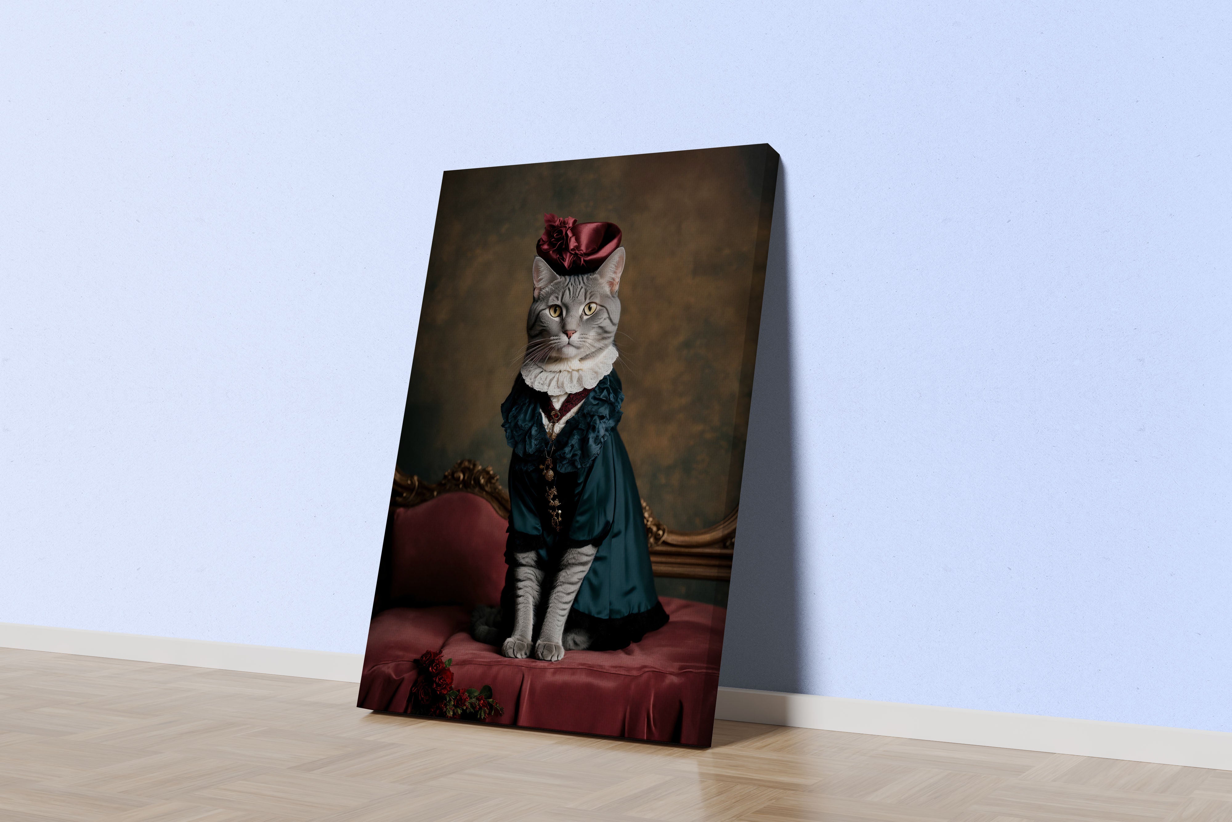 noble cat with ribbon, pet, art, kanvas tablo