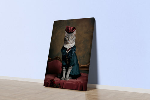 noble cat with ribbon, pet, art, kanvas tablo