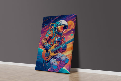 ai creation, astronaut playing guitar in space model 3, orange theme, ai art, art, kanvas tablo