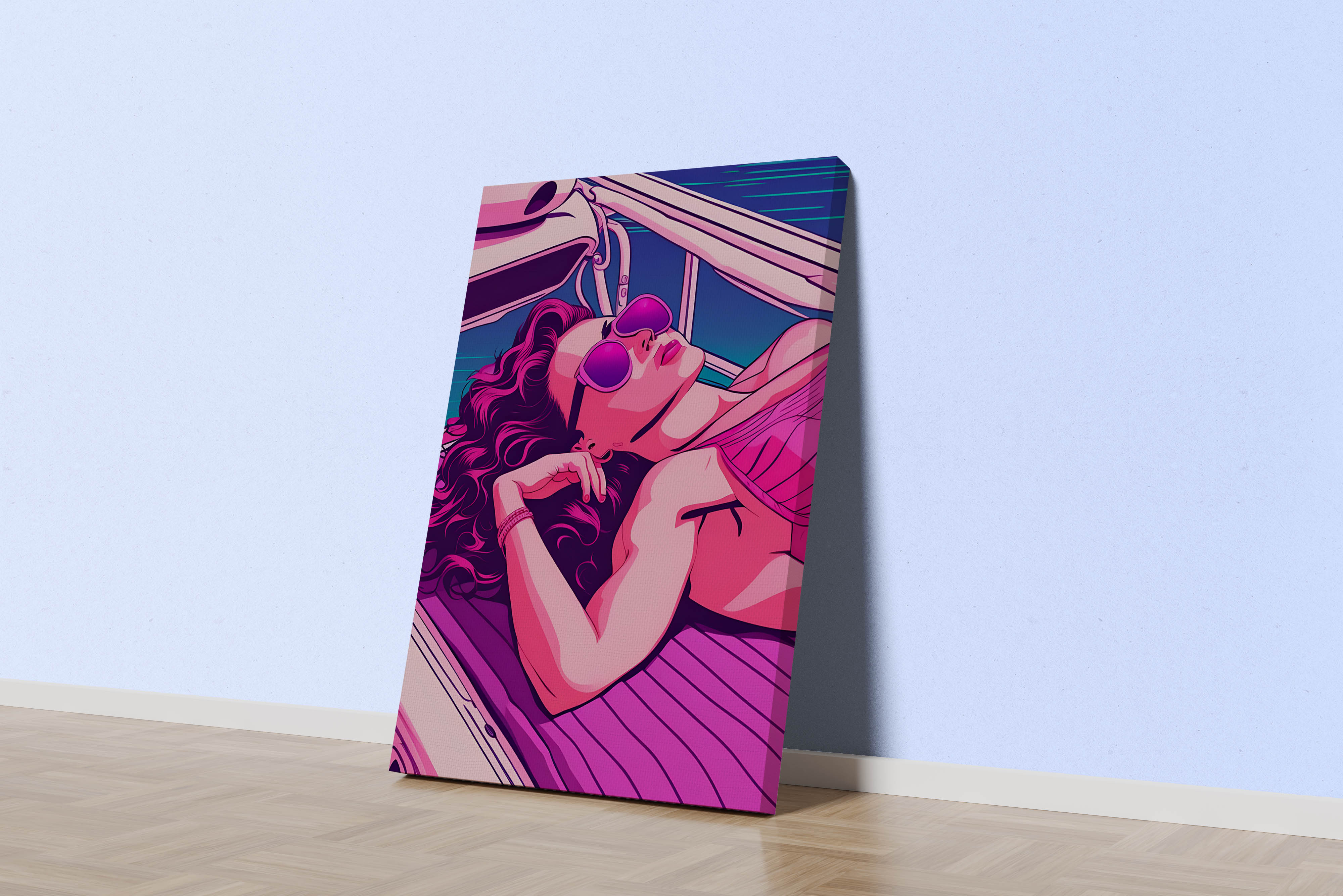 retrowave vogue, pop art, beauty, sunshine, art, kanvas tablo