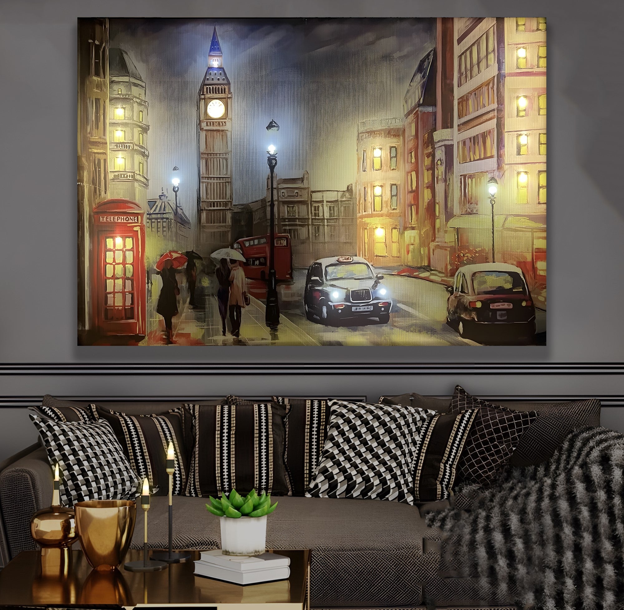 Londra Gece Yarısı – Uzaktan Kumandalı LED Işıklı Kanvas Tablo