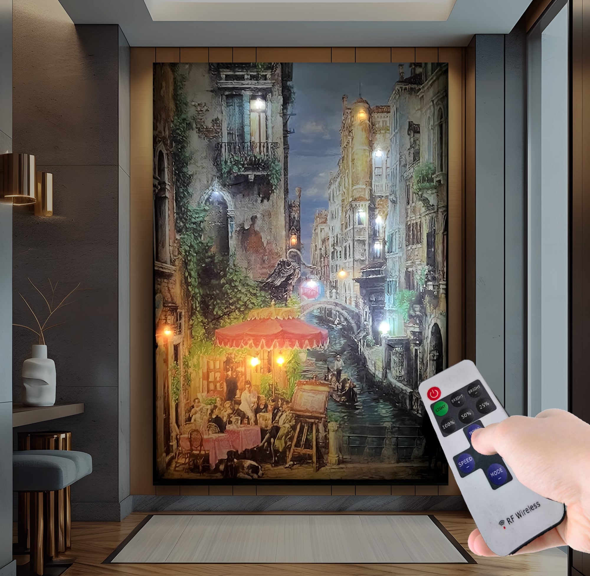 Venedikte Bir Gece – Uzaktan Kumandalı LED Işıklı Kanvas Tablo
