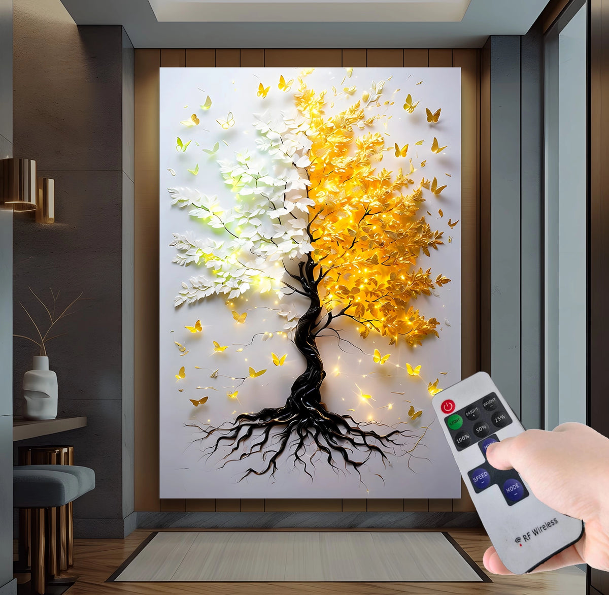 2 Mevsim 1 Ağaç – Uzaktan Kumandalı LED Işıklı Kanvas Tablo