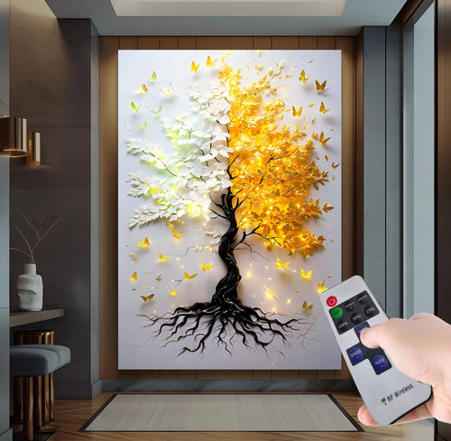 2 Mevsim 1 Ağaç – Uzaktan Kumandalı LED Işıklı Kanvas Tablo