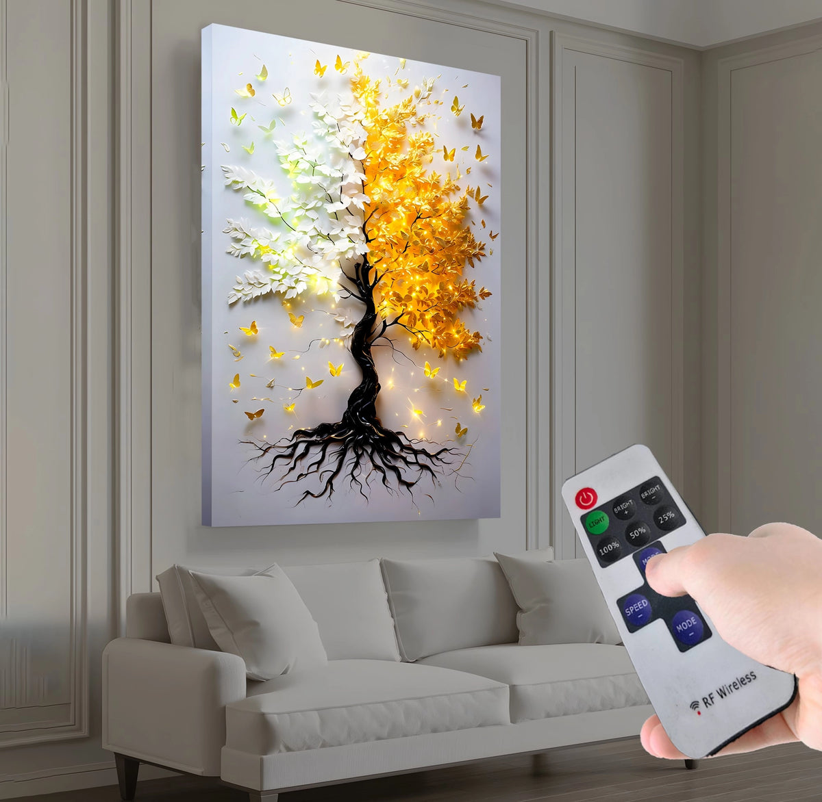 2 Mevsim 1 Ağaç – Uzaktan Kumandalı LED Işıklı Kanvas Tablo