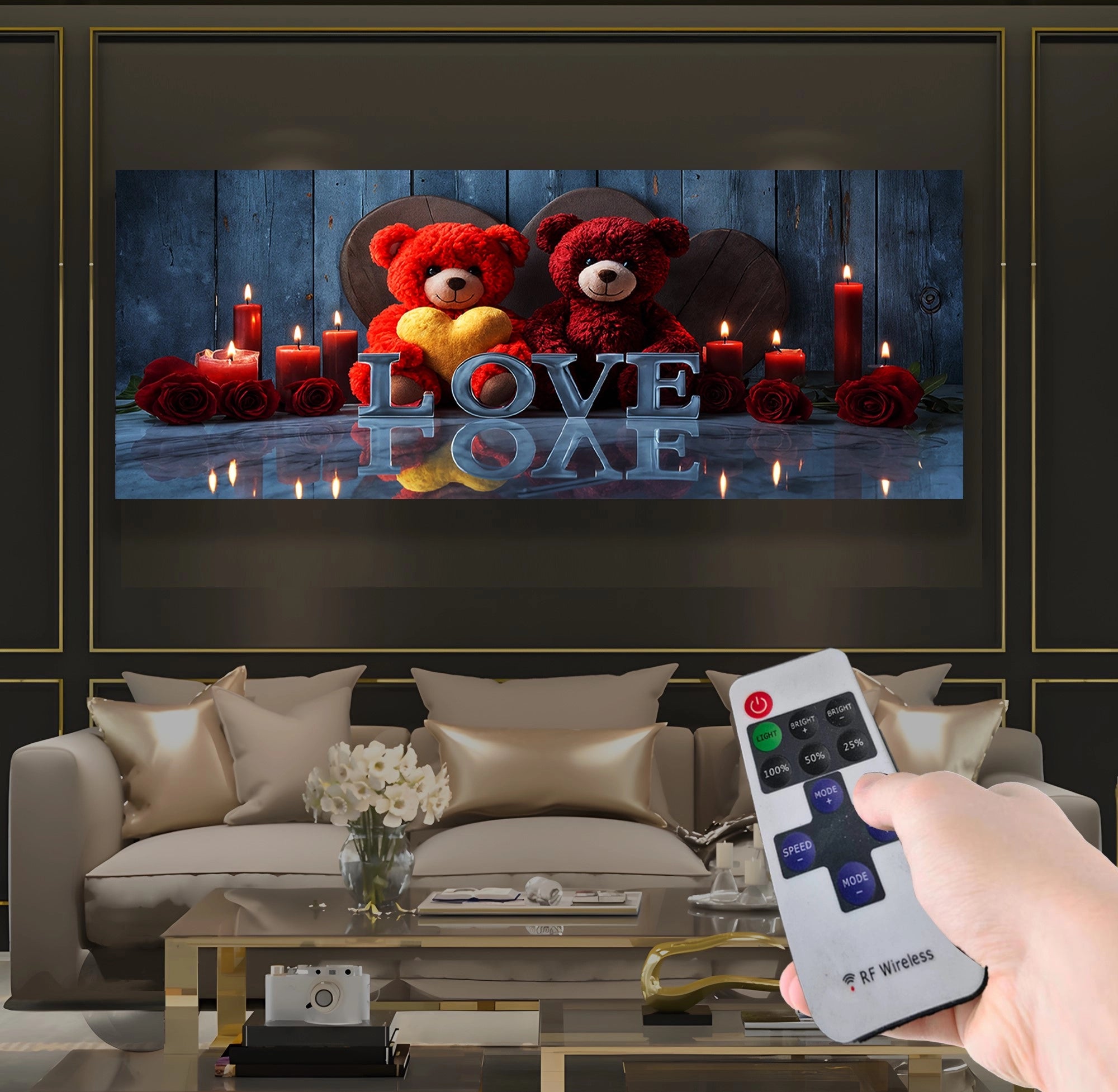 Led Işıklı Uzaktan Kumandalı Oda Mumları Model 5 Kanvas Tablo