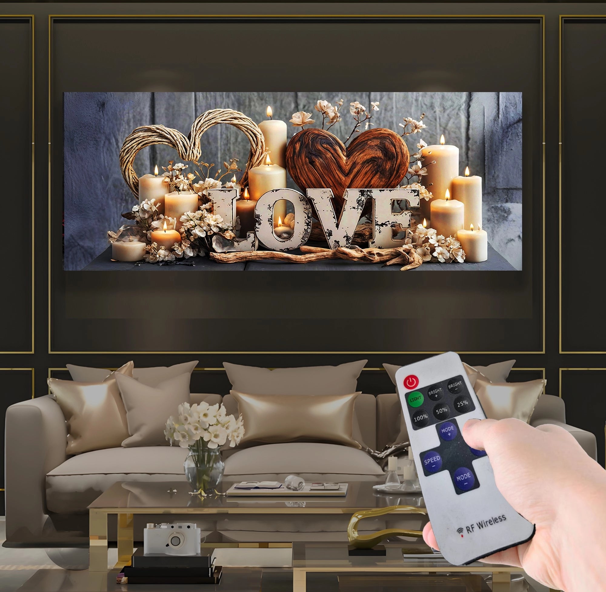 Led Işıklı Uzaktan Kumandalı Oda Mumları Model 8 Kanvas Tablo