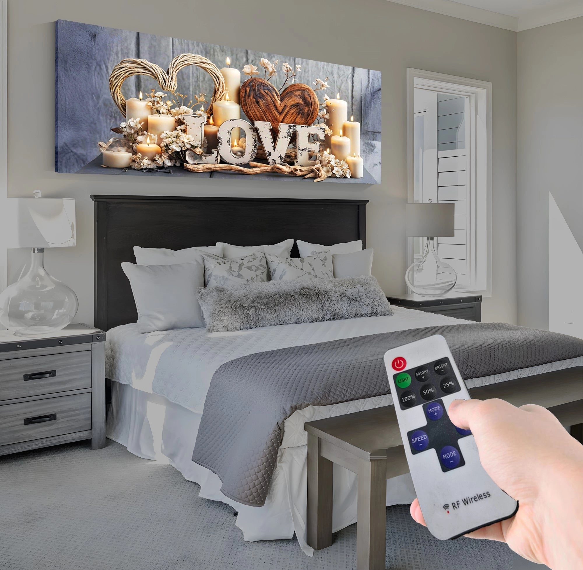 Led Işıklı Uzaktan Kumandalı Oda Mumları Model 8 Kanvas Tablo