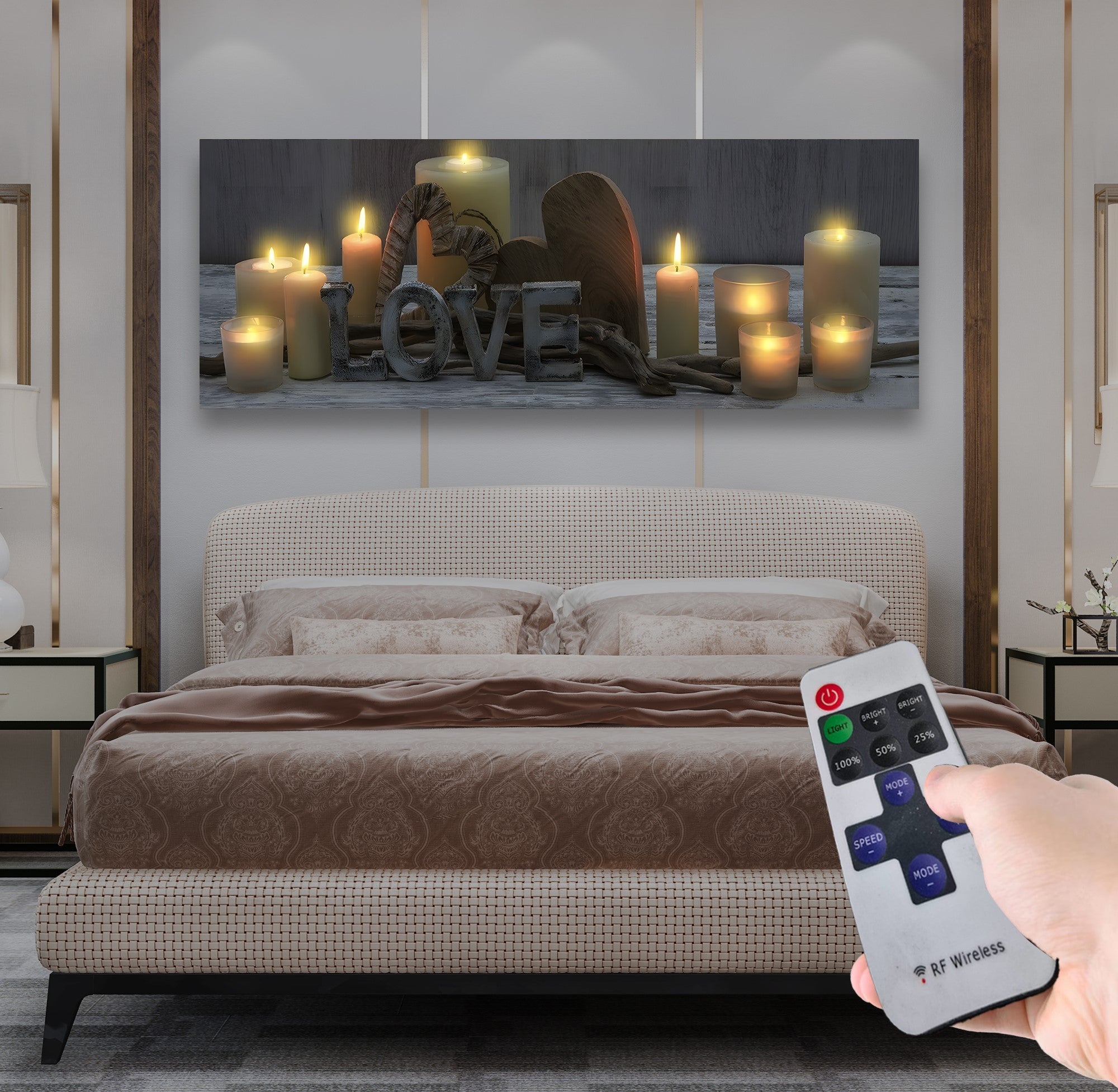 Led Işıklı Uzaktan Kumandalı Oda Mumları Model 3 Kanvas Tablo