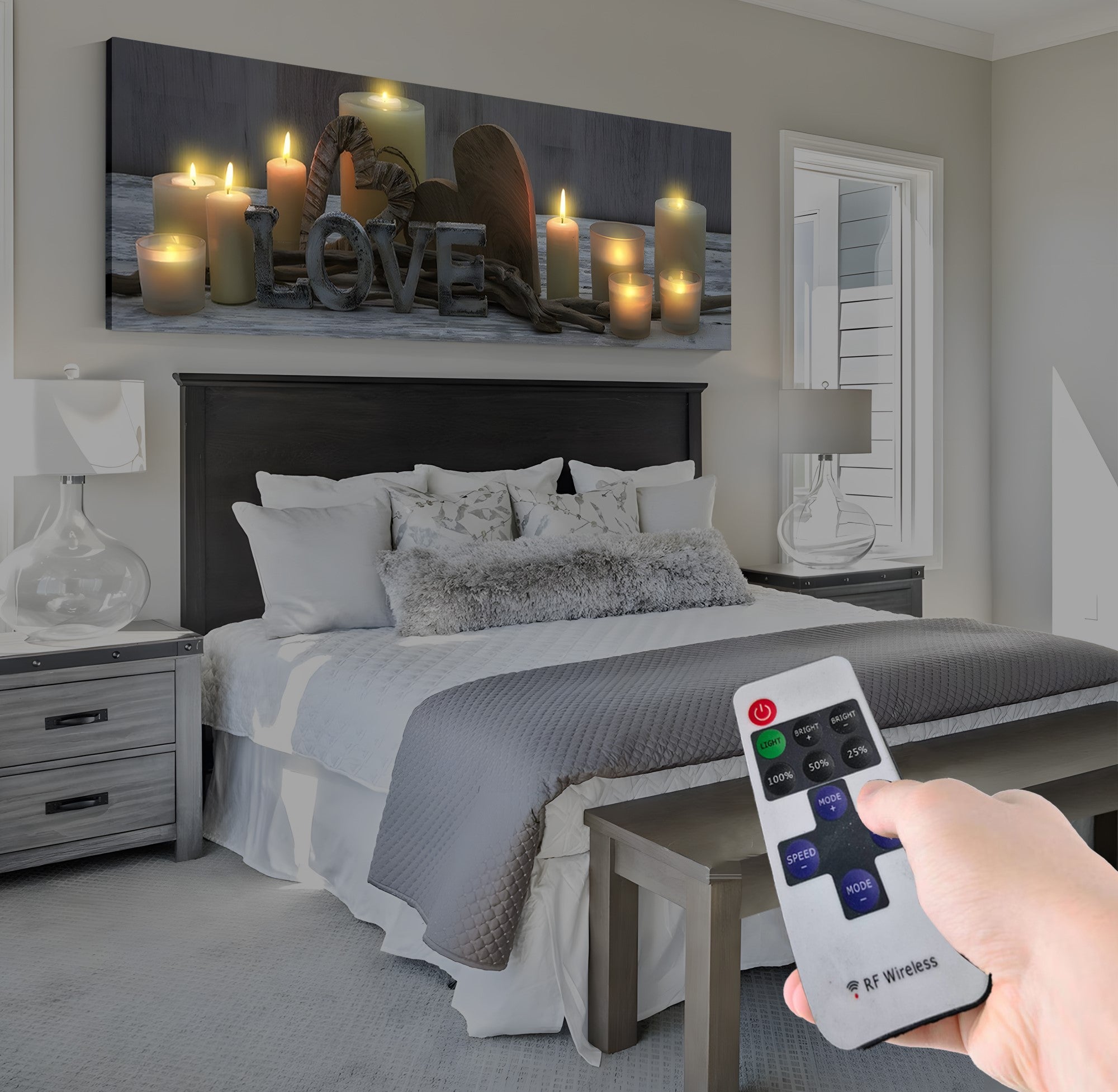 Led Işıklı Uzaktan Kumandalı Oda Mumları Model 3 Kanvas Tablo