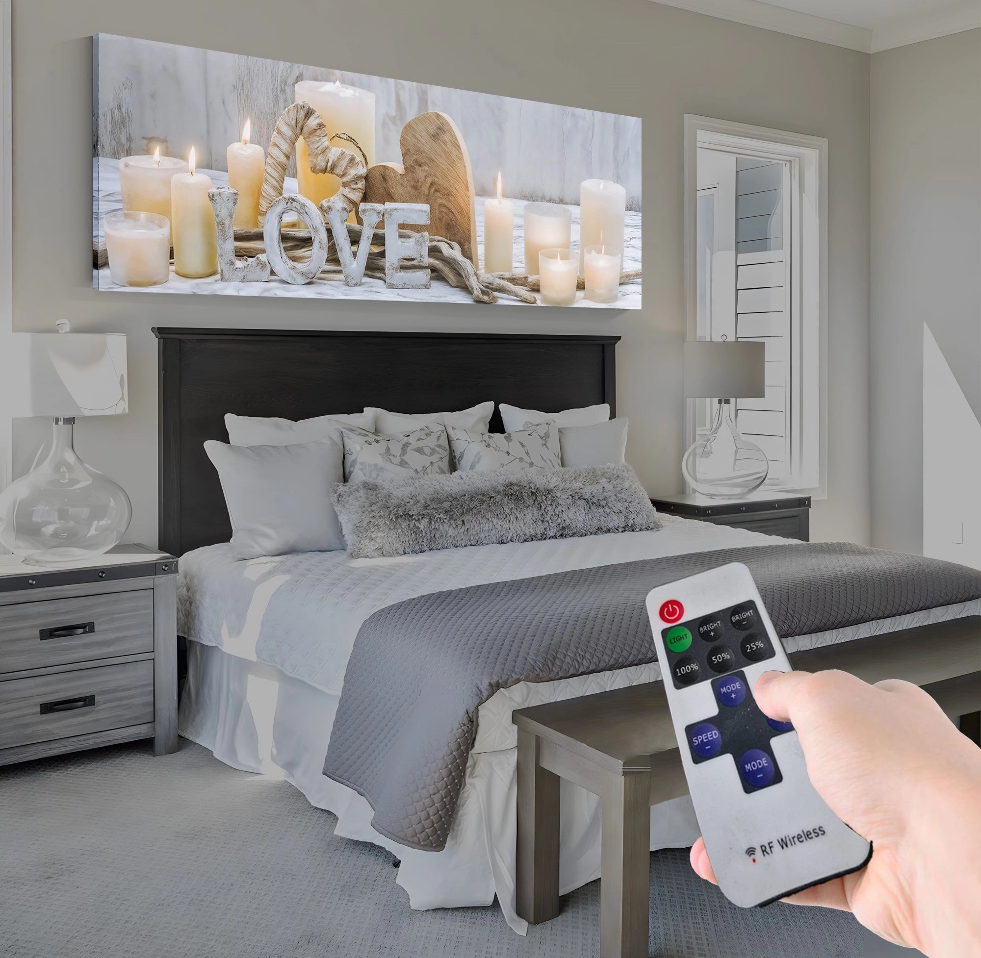 Led Işıklı Uzaktan Kumandalı Oda Mumları Model 9 Kanvas Tablo