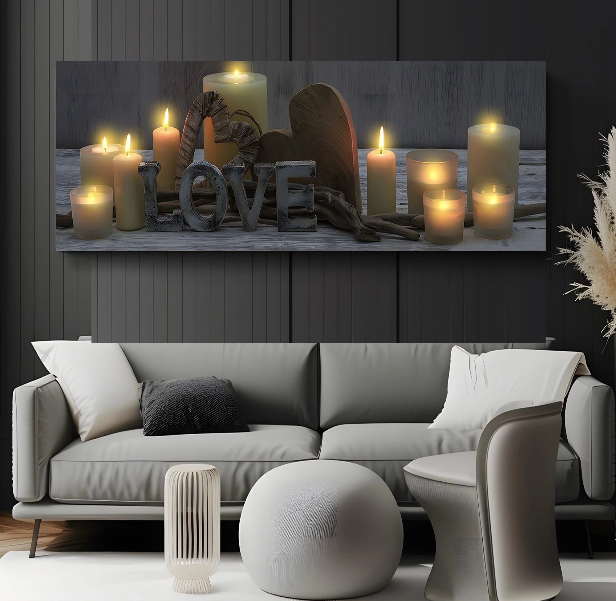 Led Işıklı Uzaktan Kumandalı Oda Mumları Model 3 Kanvas Tablo