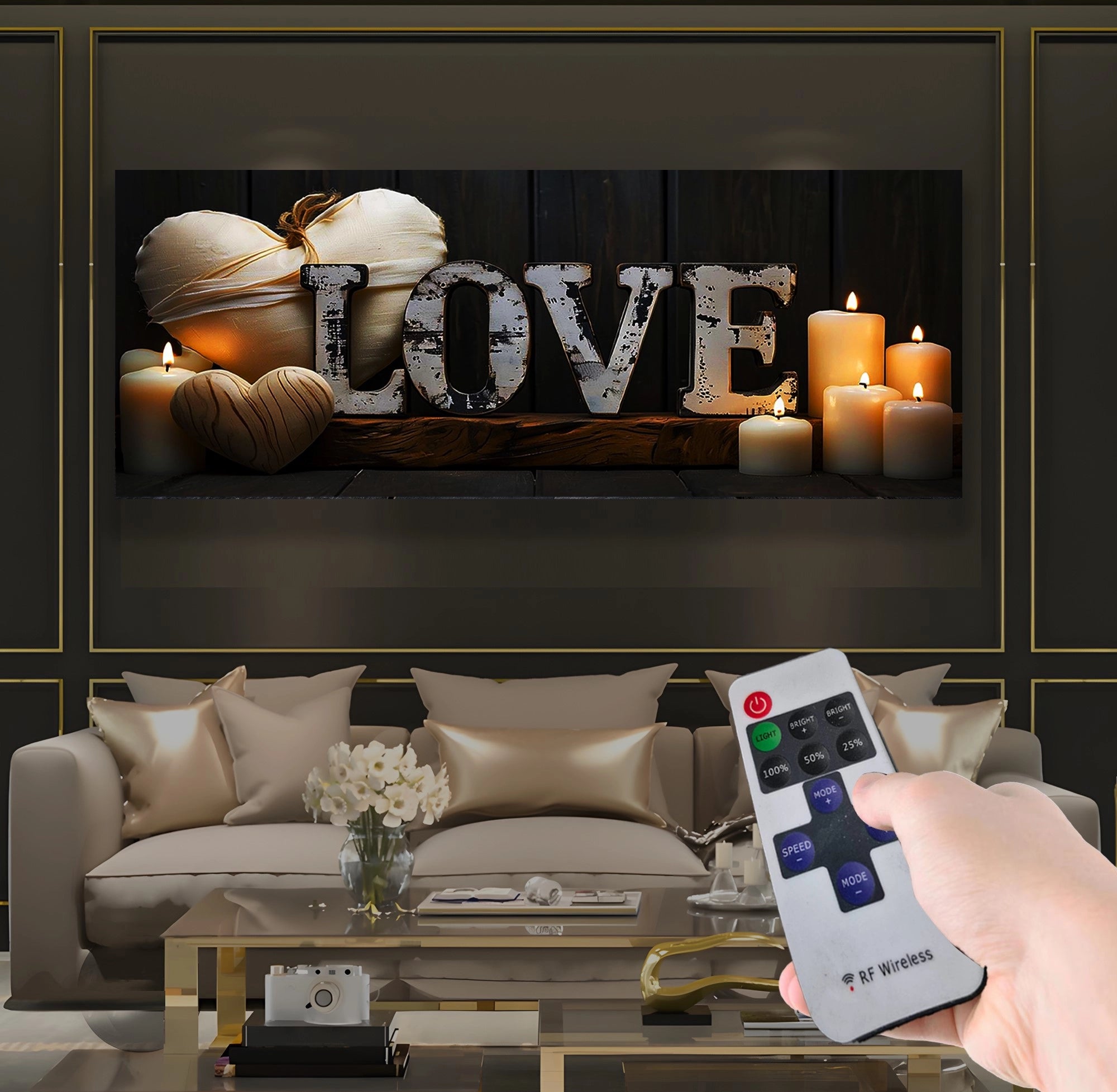 Led Işıklı Uzaktan Kumandalı Oda Mumları Model 7 Kanvas Tablo