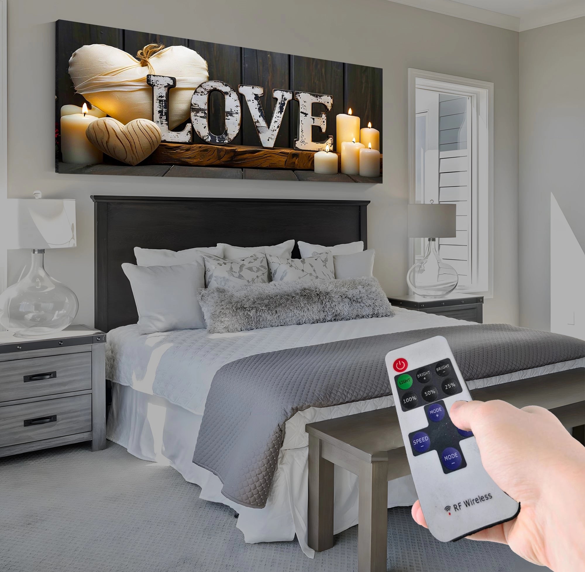 Led Işıklı Uzaktan Kumandalı Oda Mumları Model 7 Kanvas Tablo