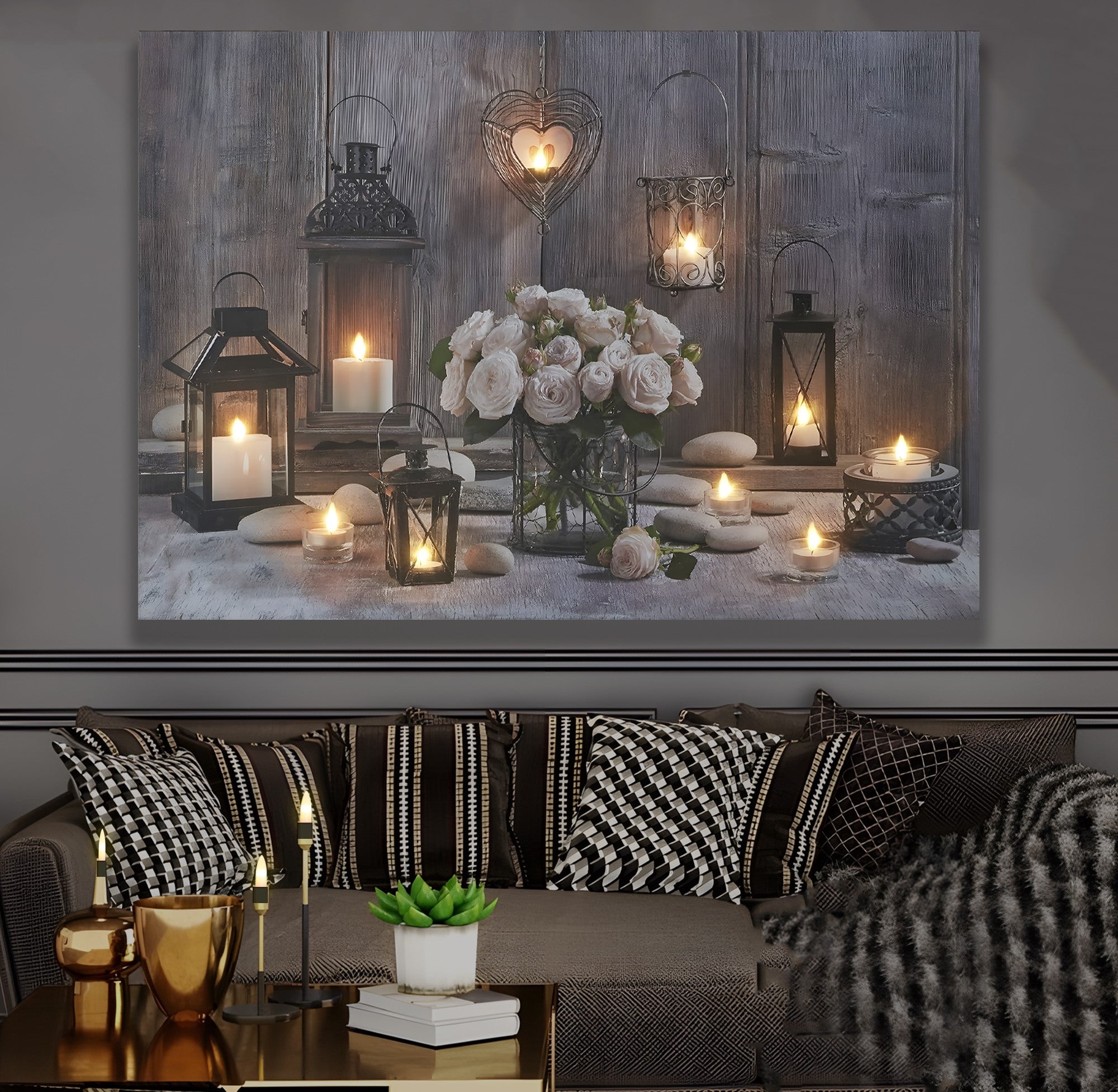 Oda Mumları Model 11 – Uzaktan Kumandalı LED Işıklı Kanvas Tablo