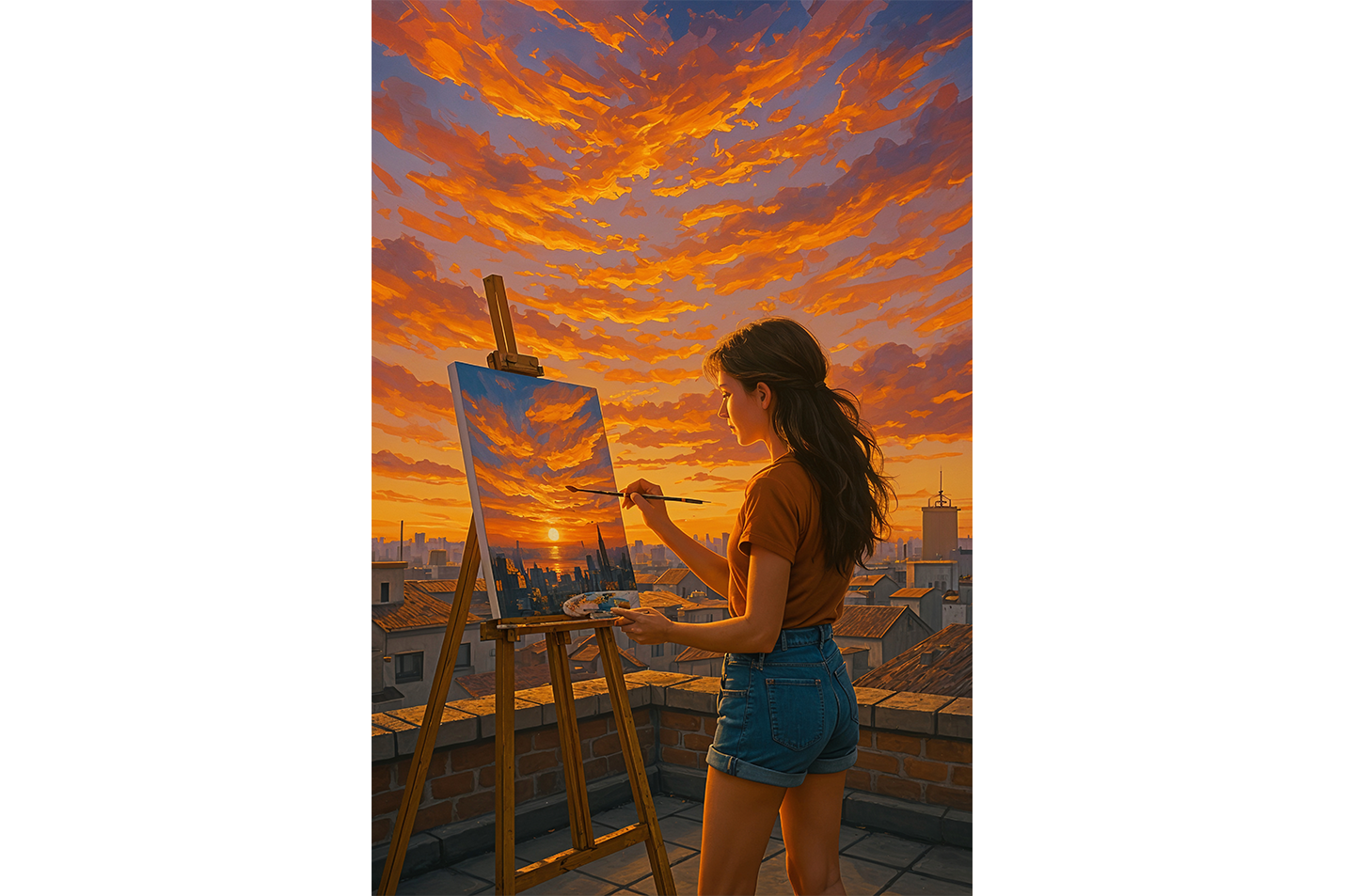 ai creation, a female artist who paints nature on the roof of her house, ai art, art, kanvas tablo