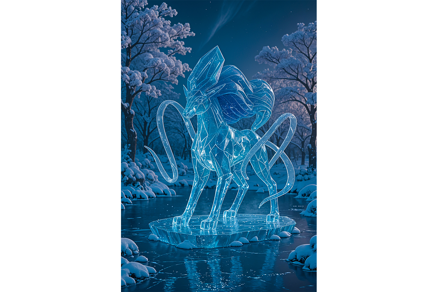 ai creation, ice covered deer frozen river themed, ai art, art, kanvas tablo