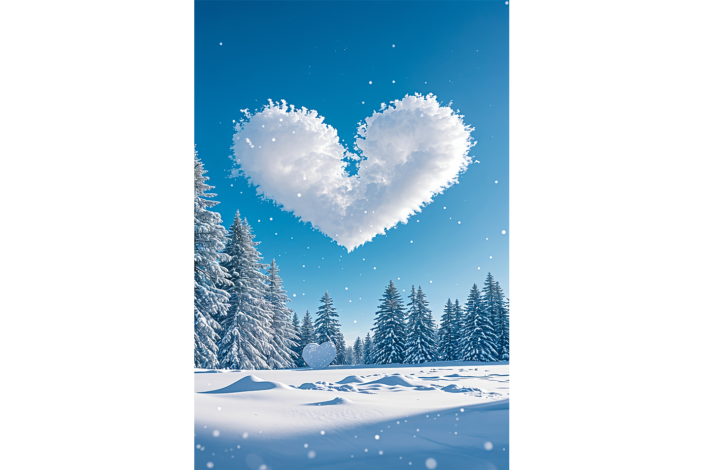 ai creation, heart formed by clouds, snow themed, ai art, art, kanvas tablo