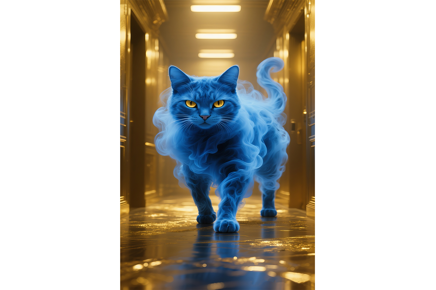 ai creation, wrapped in bluish colour cat, pet, ai art, art, kanvas tablo