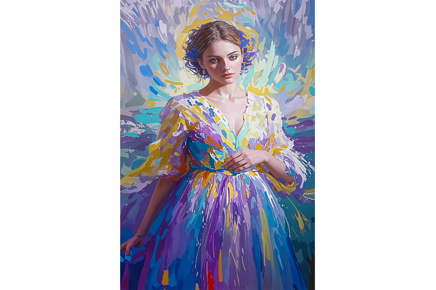 ai creation, woman in colorful dress in oil painting style, ai art, art, kanvas tablo