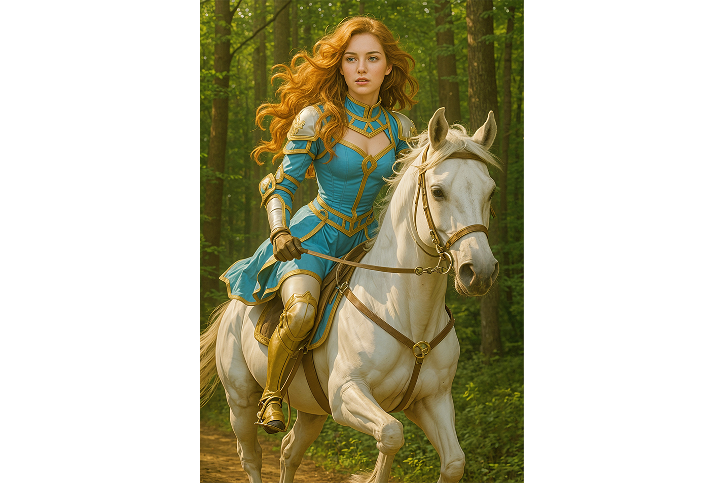 ai creation, horse riding queen forest themed, ai art, art, kanvas tablo
