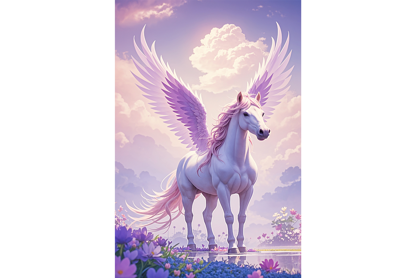 ai creation, magnificent unicorn among the flowers, unicorn, pet, ai art, art, kanvas tablo