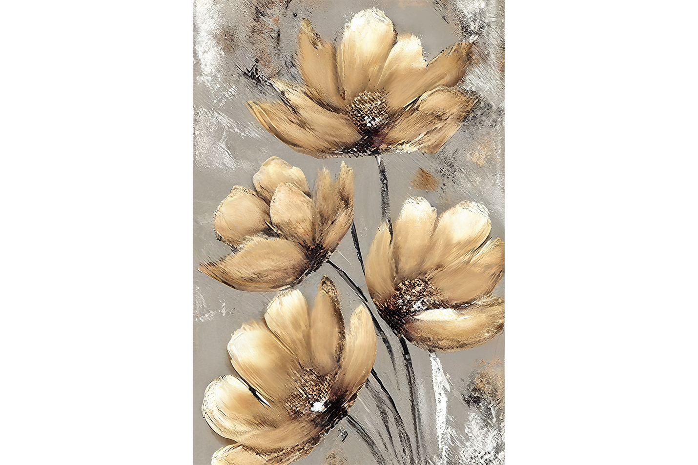 a palette knife painting of elegant golden-brown flowers with a heavy texture, art, kanvas tablo