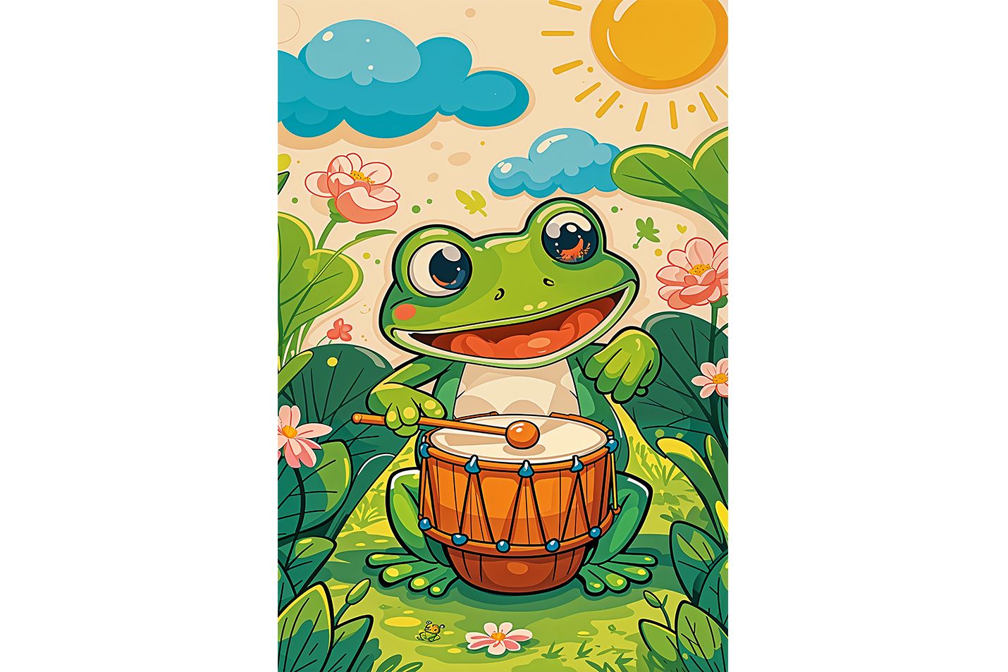 ai creation, Kermit playing the drums, kid, ai art, art, kanvas tablo