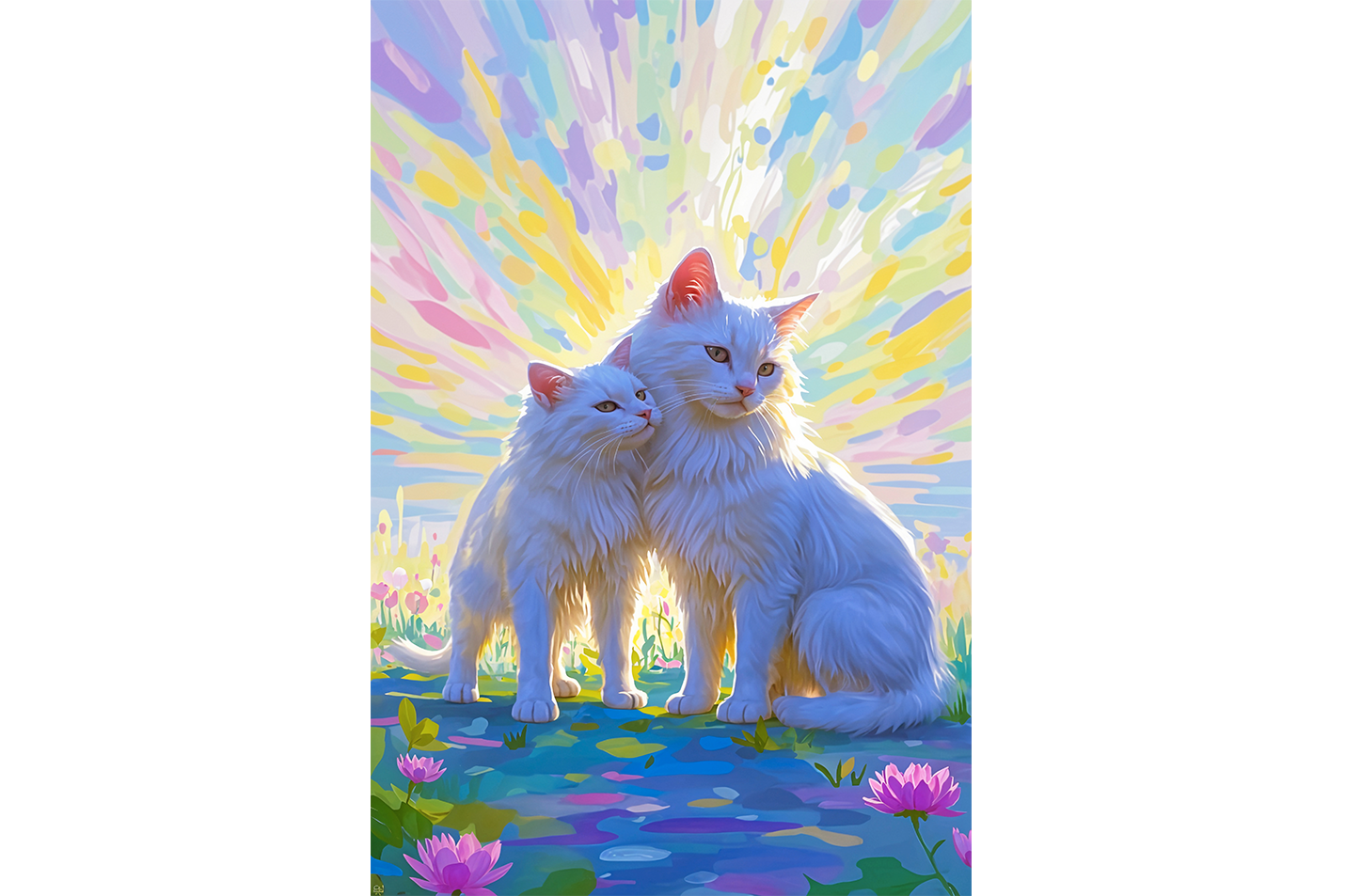 ai creation, Monet themed white cats, pet, ai art, art, kanvas tablo