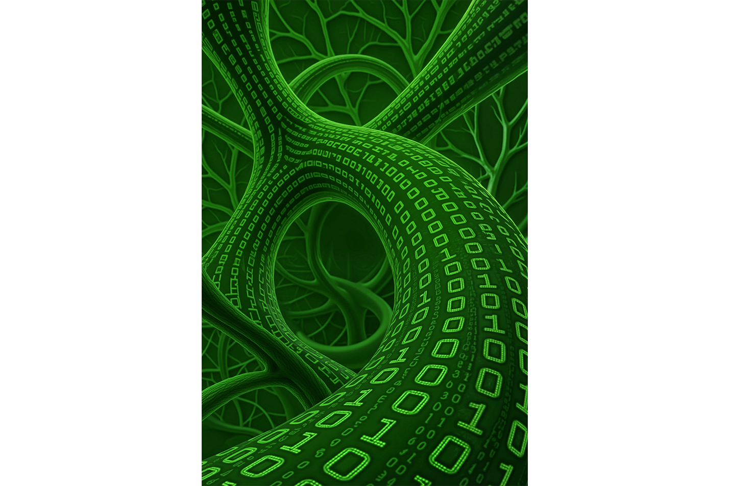 Teknolojik Ağ ve Dijital Doğa Temalı Yeşil Binary Kodlu Soyut Kanvas Tablo