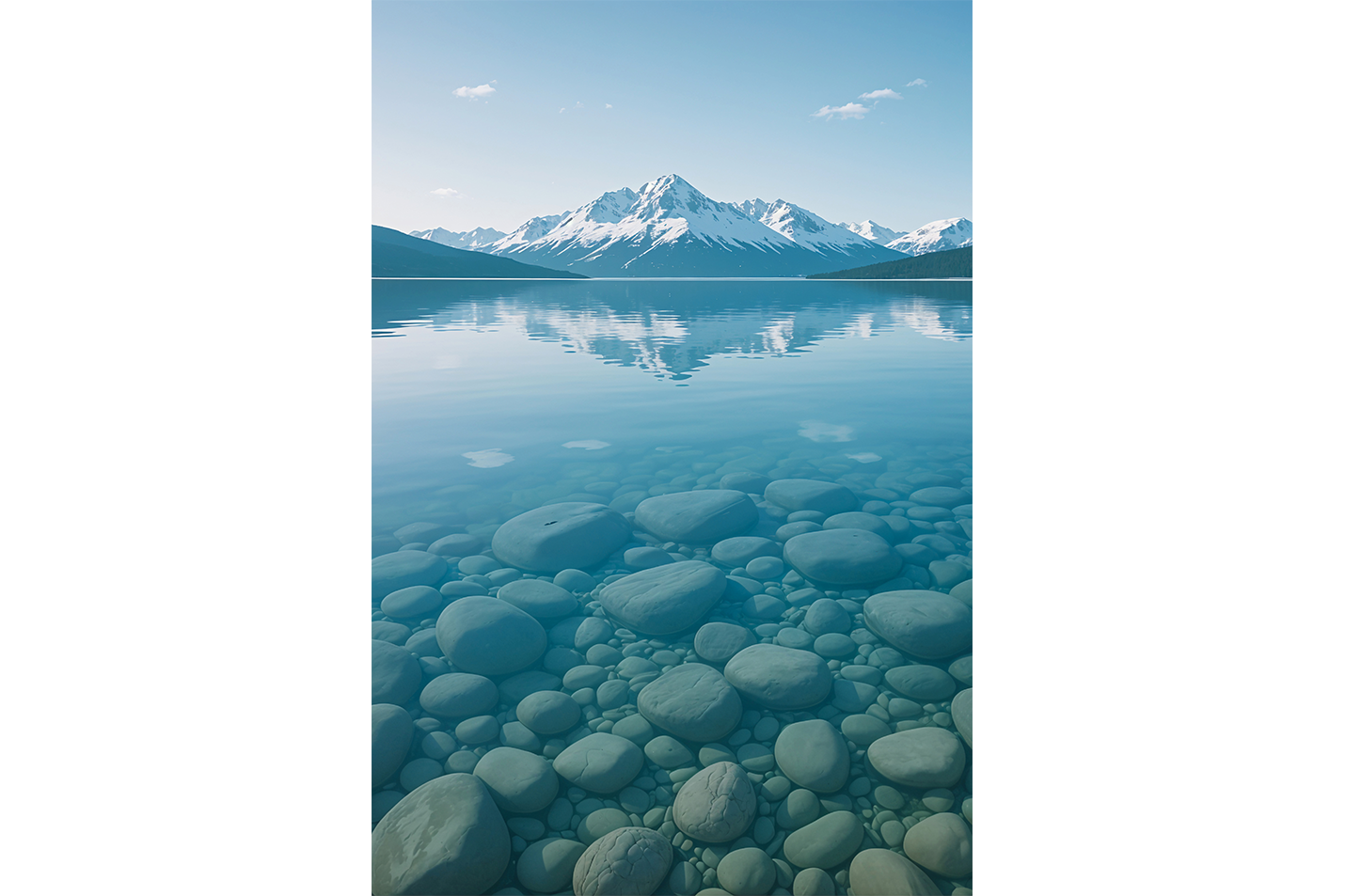 ai creation, mountain view across the river, frozen themed, ai art, art, kanvas tablo